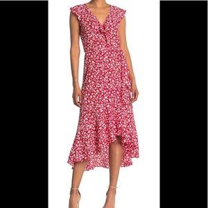 NWT~Max Studio Patterned Ruffle Wrap Midi Dress